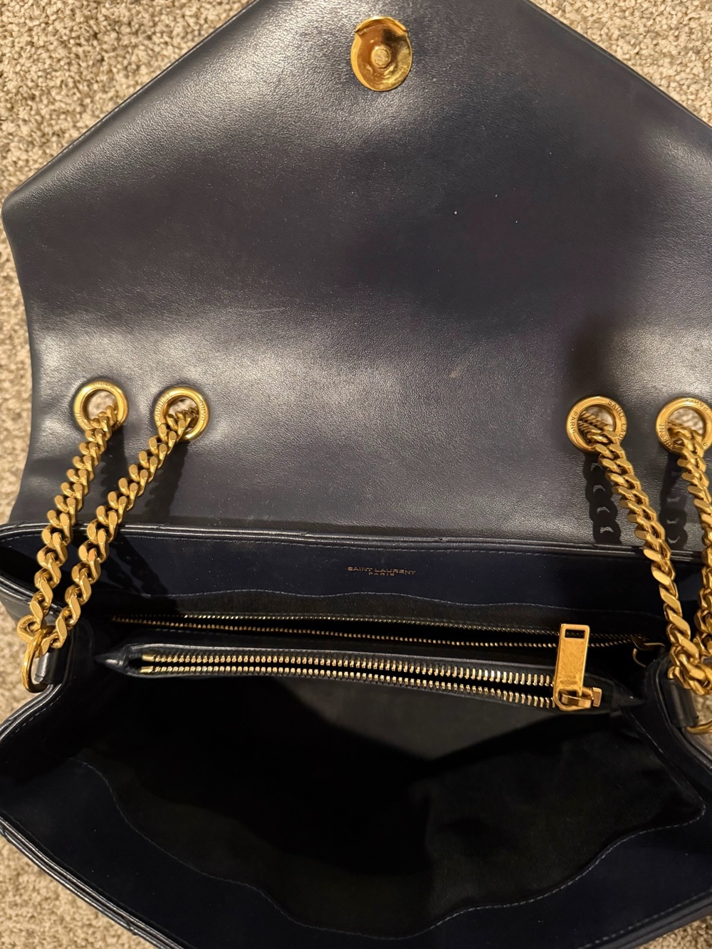 Saint Laurent Navy Quilted Leather Shoulder Bag with Gold Chain - Picture 3 of 3